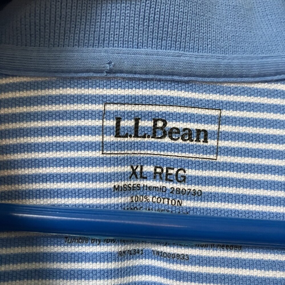 L.L. Bean Polo Womens XL Blue Stripe Golf Preppy Academia Coastal‎ - Picture 4 of 5